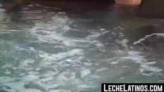 Straight Latino fucks outside and kisses in the pool