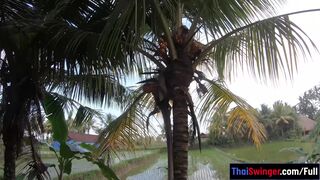 Big ass Thai amateur GF makes a homemade sex video in a garden