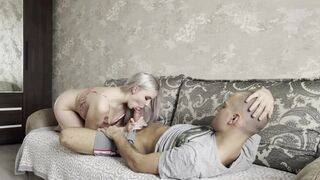 stepbrother doesn't wake up in the morning Stepsister will help with the best blowjob