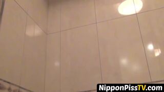 Japanese angel with long hair shaves off pubes and pisses