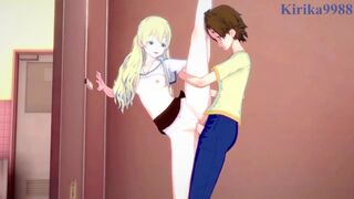 Olivia and Chisato Higuchi have intense futanari sex in the restroom. - Asobi Asobase Hentai
