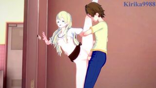 Olivia and Chisato Higuchi have intense futanari sex in the restroom. - Asobi Asobase Hentai