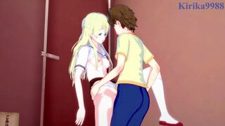 Olivia and Chisato Higuchi have intense futanari sex in the restroom. - Asobi Asobase Hentai