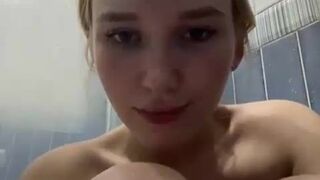 Blonde Cutie Masturbates In Shower After Teasing