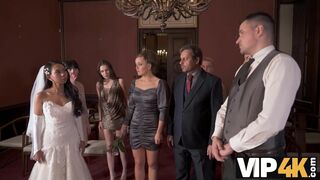 Small cheap wedding turns into public fucking action of the brides