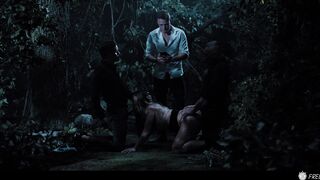 Busty Chick Freezes In Time And Gets Fucked By Three Dudes In The Forest