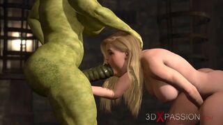 3DXPassion - Futa orc with a huge dick fucks hard a sexy blonde slut in the castle