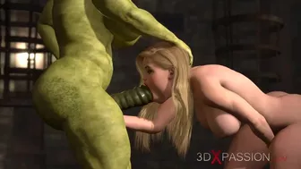 3DXPassion - Futa orc with a huge dick fucks hard a sexy blonde slut in the castle