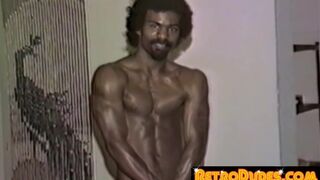Ebony man with a hard cock masturbates in a vintage solo