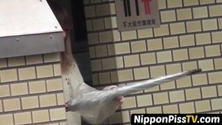 Charming Japanese chicks furtively kept peeing in a latrine