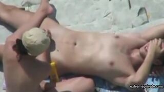 stepdaughter milks cock on beach (voyeur)