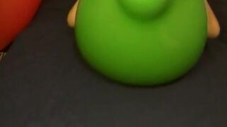 Big green balloon riding humping cum