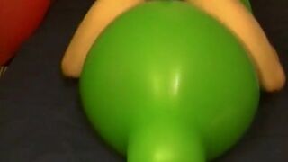 Big green balloon riding humping cum