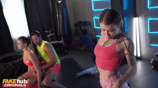 gym bro sneakily fucks hot fit babe behind his girlfriends back ending in threesome