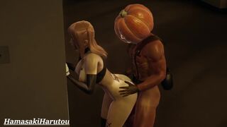 Cute Redhead Girl Cheats Her Boyfriend With Pumpkin Man at Halloween Party - 3D Hentai (Uncensored)