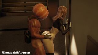 Cute Redhead Girl Cheats Her Boyfriend With Pumpkin Man at Halloween Party - 3D Hentai (Uncensored)