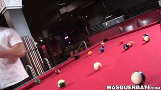 Muscular gay stud Chuck is playing pool and masturbating