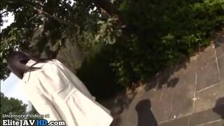 Japanese pretty teen in pantyhose fucked outdoor by old man