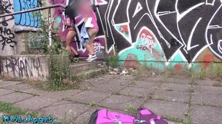 - horny girl with big tits and big ass from Belgium gets thick cock creampie outdoors