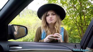 Big tits hitchhiker Nicole Rae big dick public pov blowjob