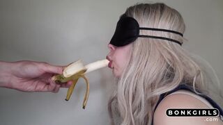 Blindfolded GF Tricked into Sucking Dick and Swallowing Cum