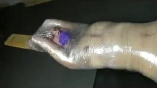 Naked girl plastic wrap bondage