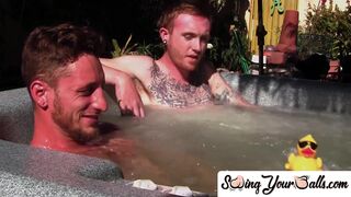 Inked ginger homo leaves jacuzzi to jack off dick with sweetheart