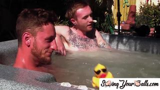 Inked ginger homo leaves jacuzzi to jack off dick with sweetheart