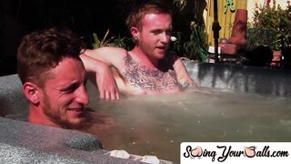 Inked ginger homo leaves jacuzzi to jack off dick with sweetheart