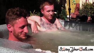 Inked ginger homo leaves jacuzzi to jack off dick with sweetheart