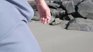 Hairy Bear Jerks Off on a Public Beach - Big Cum Shot