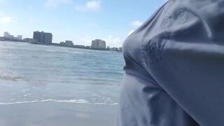 Hairy Bear Jerks Off on a Public Beach - Big Cum Shot