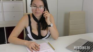 Huge Natural Tits Secretary Boobs play at work in office