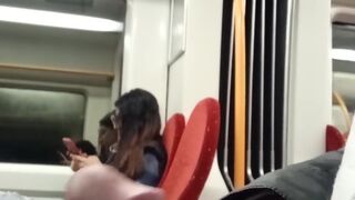 Public train dick flash for nerdy brunette