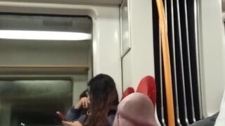 Public train dick flash for nerdy brunette