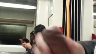 Public train dick flash for nerdy brunette