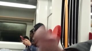 Public train dick flash for nerdy brunette