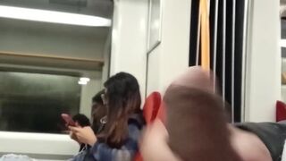 Public train dick flash for nerdy brunette