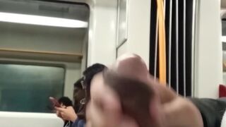 Public train dick flash for nerdy brunette