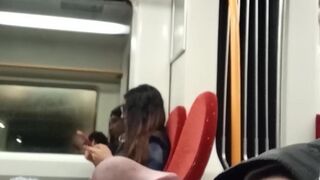 Public train dick flash for nerdy brunette