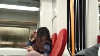 Public train dick flash for nerdy brunette