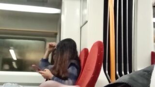 Public train dick flash for nerdy brunette