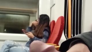 Public train dick flash for nerdy brunette