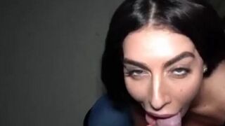 Cross-Eyed Brunette's Deepthroat Blowjob