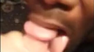 Black Twink Swallows White Cum in Interracial Blowjob