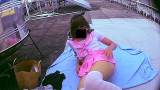 Asian Crossdresser Masturbates Outdoors