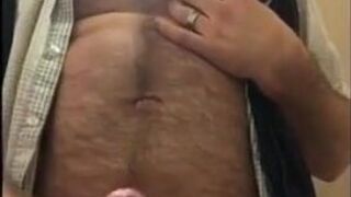 Big-Cock Bear Daddy Masturbating in Bathroom