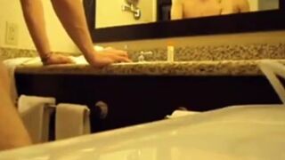 Interracial Couple's Bareback Bathroom Fuck