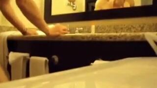 Interracial Couple's Bareback Bathroom Fuck