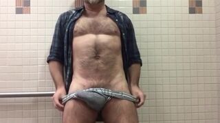 Hairy Daddy Strips and Jerks Off His Thick Shaft